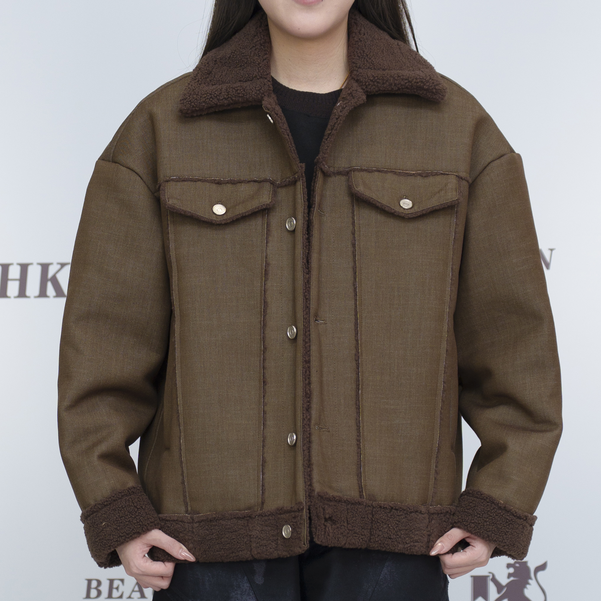 2025H·K美狮潮牌时尚冬季百搭翻领加绒保暖休闲棉服外套