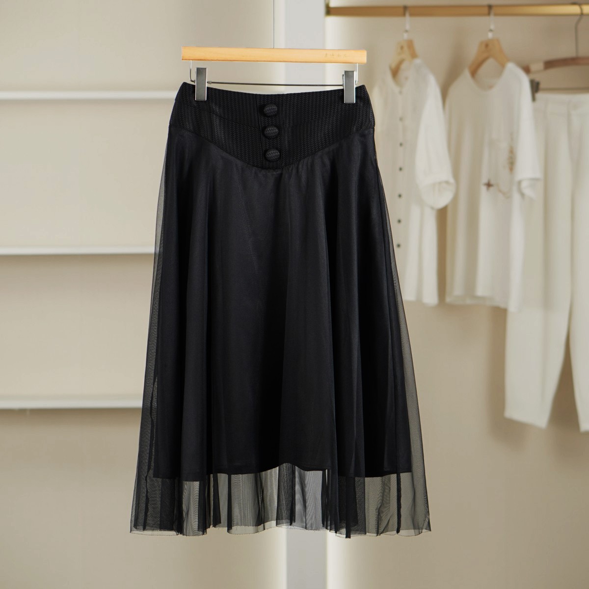 【麦笛•品牌新款】50720132 春夏时尚简约网纱长半裙品牌撤柜女装