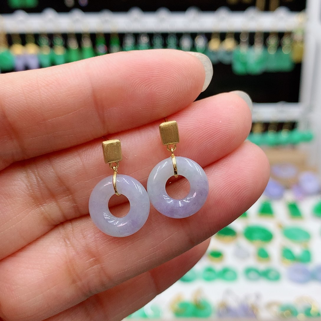 翡翠耳饰18K金镶嵌的