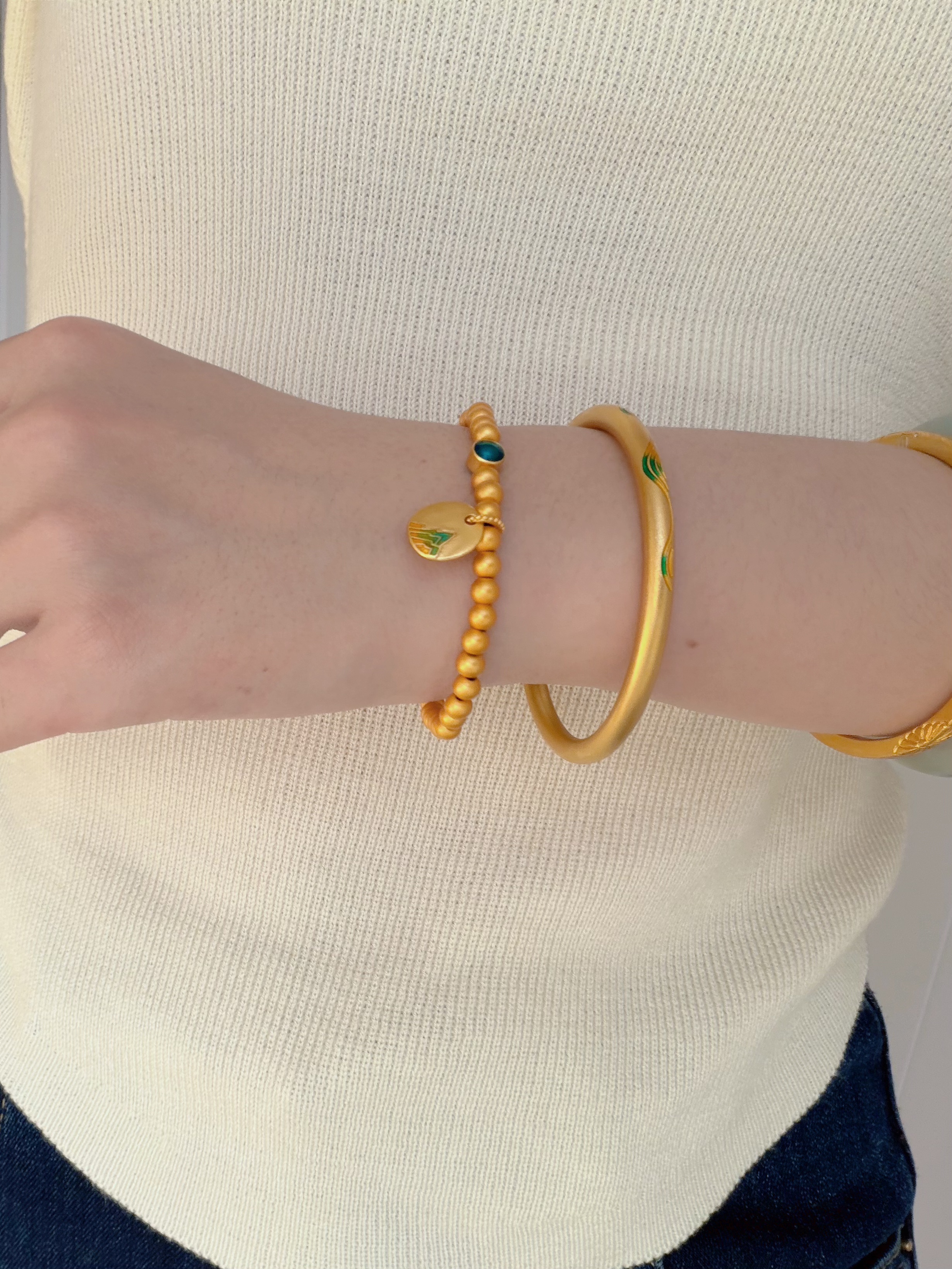 铜合金手链 【千里江山圆牌手串】新款百搭古 法金色轻奢 只此 青绿