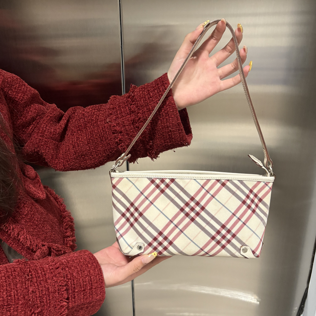 95新 BURBERRY/博柏利 九五成新粉白格纹手提单肩时尚