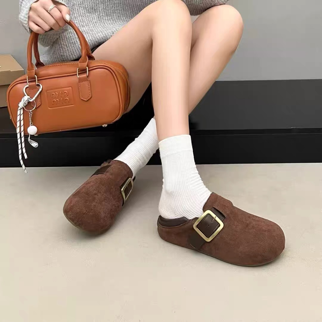 轩轩家【潮款勃肯鞋】中跟中口外穿秋冬包头复古懒人鞋豆豆鞋冬季