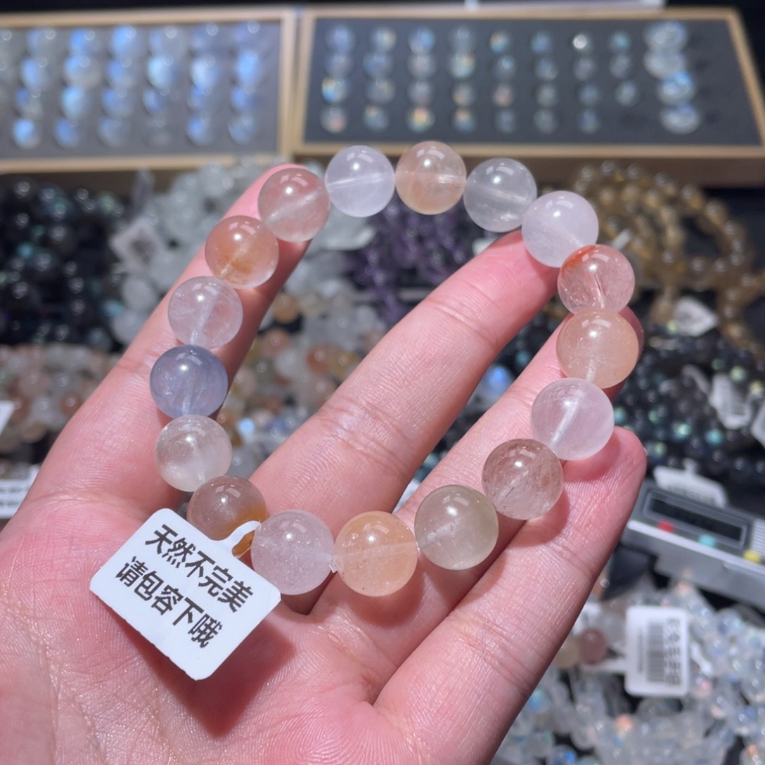 靓***琶水晶手链未镶嵌彩兔毛手链12mm