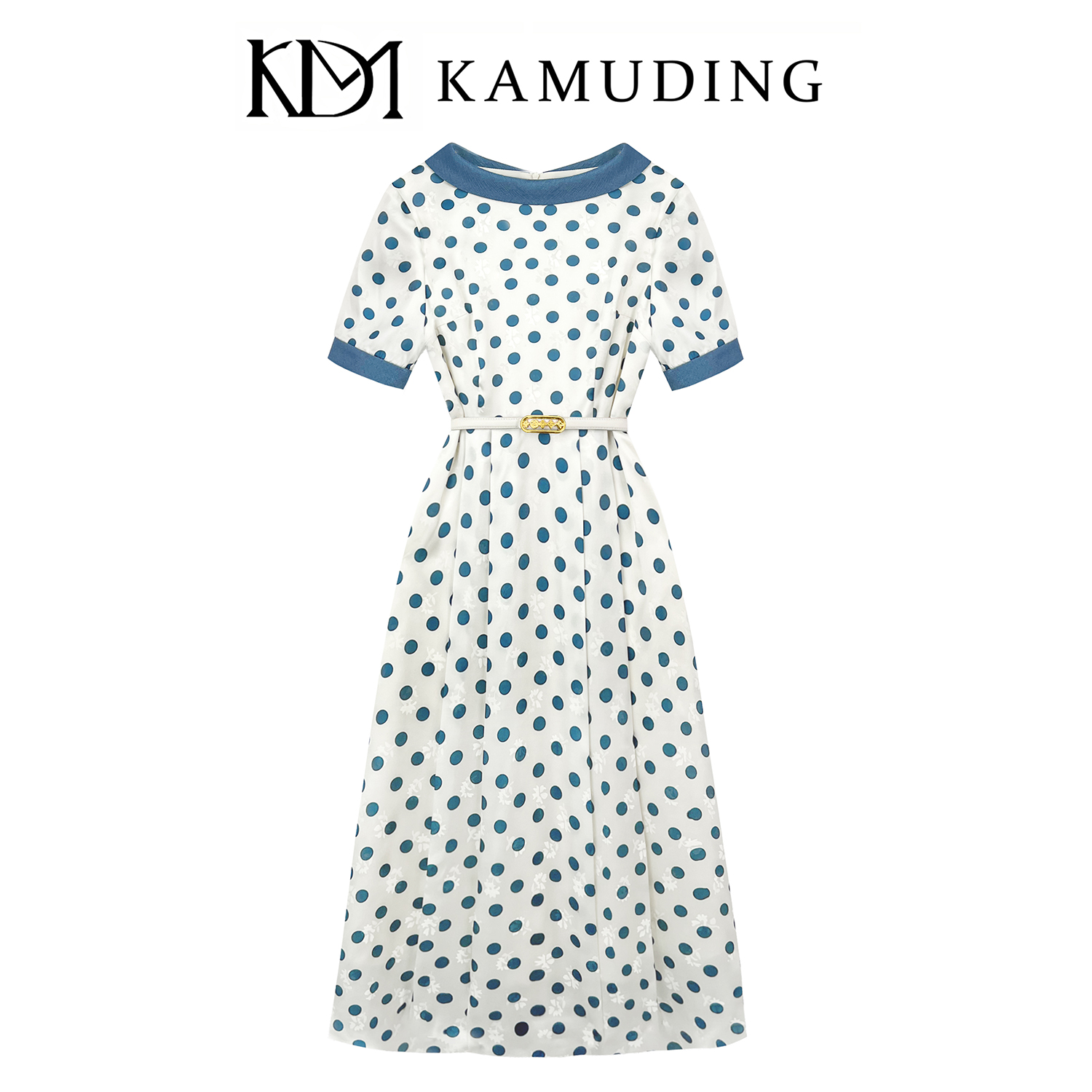 【YF】KAMUDING2025夏季新款奶油波点温柔大气连衣裙8852