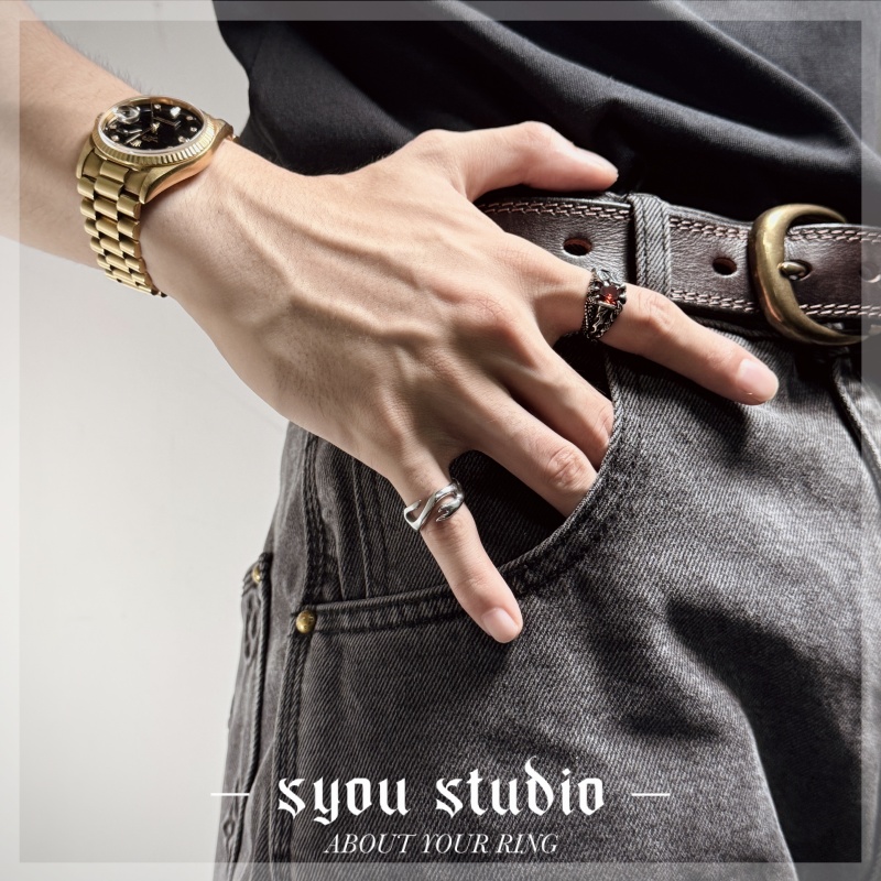钛钢戒指 男不规则ins简约戒指指环尾戒小众复古轻奢情侣素圈戒指