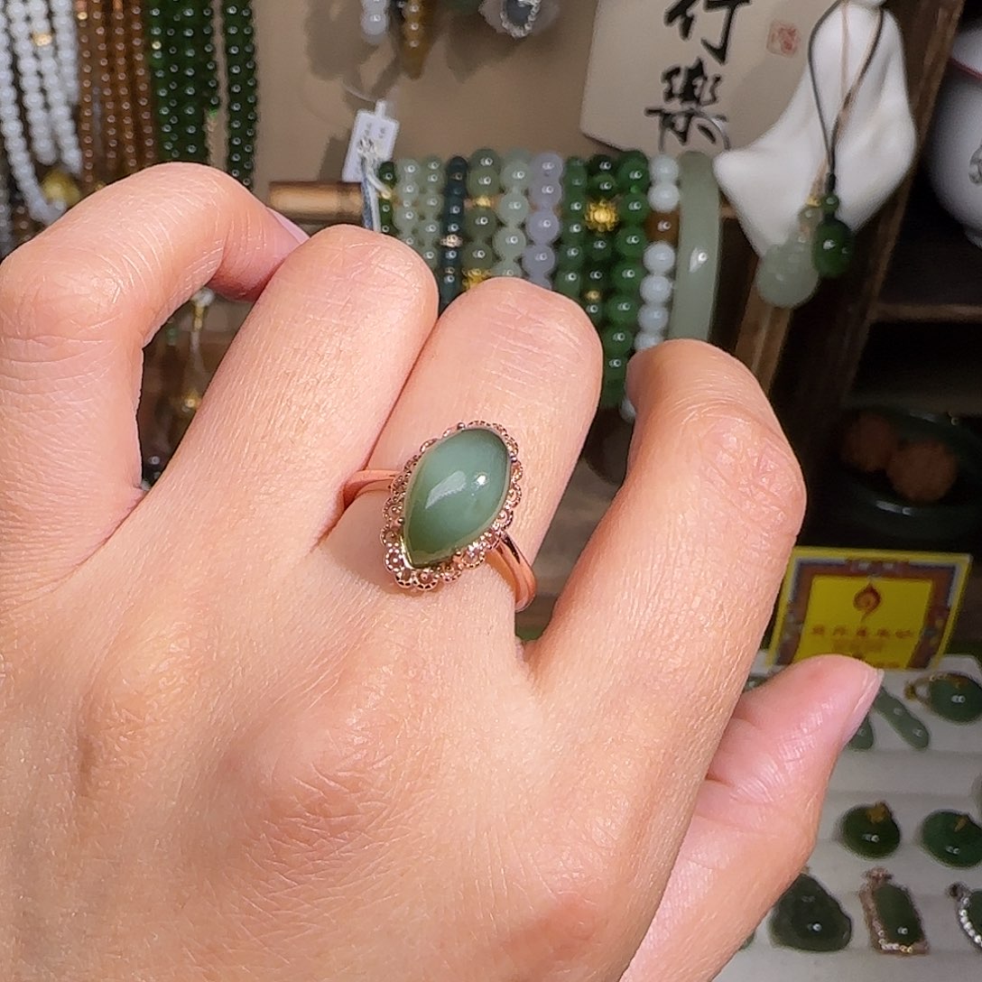 和田玉戒指银S925镶嵌