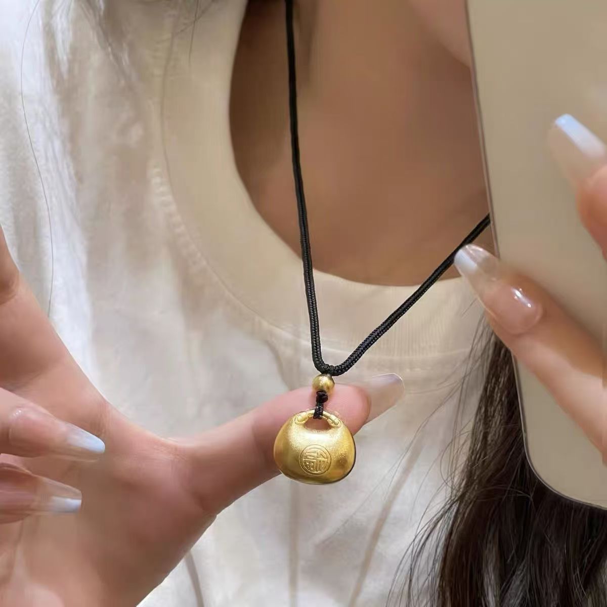 铜合金亚克力项链 小胖服吊坠项链福气满满元宝吉祥吊坠项链