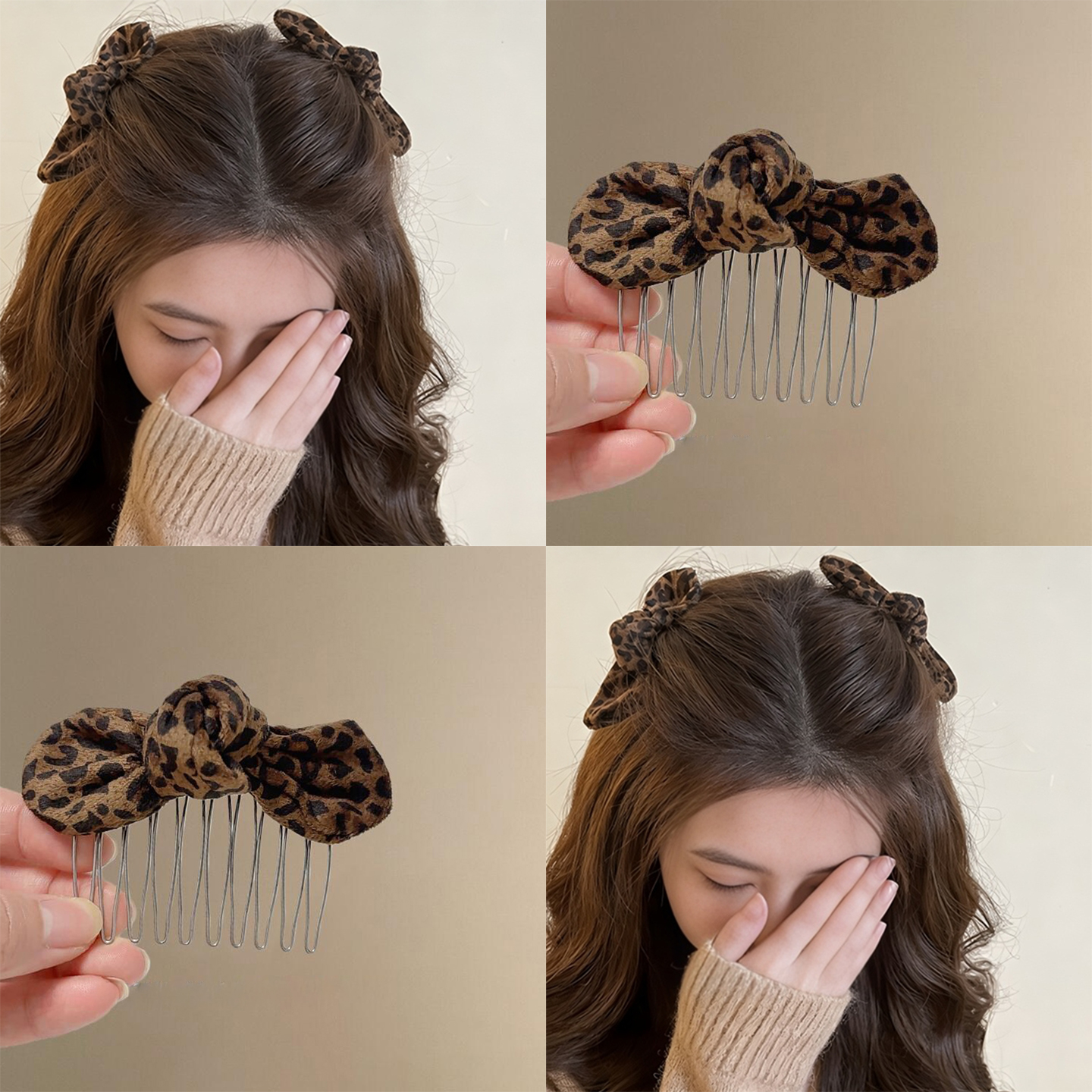 豹纹蝴蝶结发卡倒插梳女2025新款高级感碎发固定神器公主头刘海夹