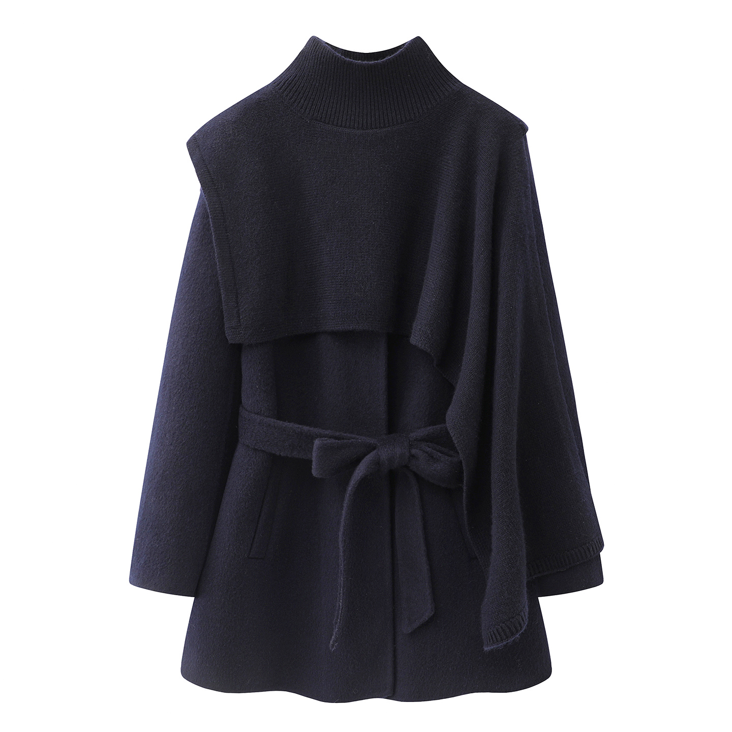 迪家冬季新款时尚高领围脖披肩两件套双面呢大衣外套女373272