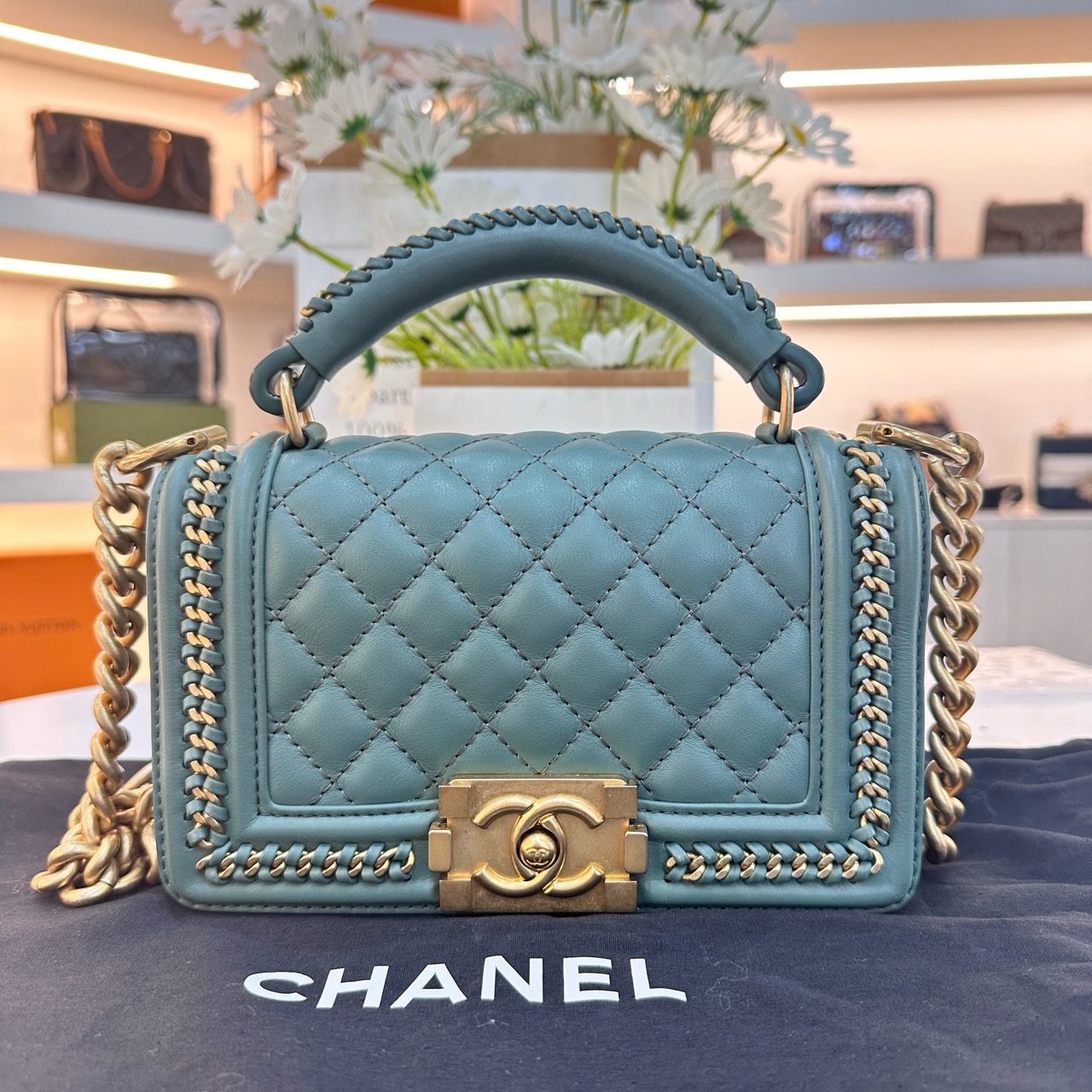 95新 Chanel/香奈儿 leboy 小号 限量手提绿金配色