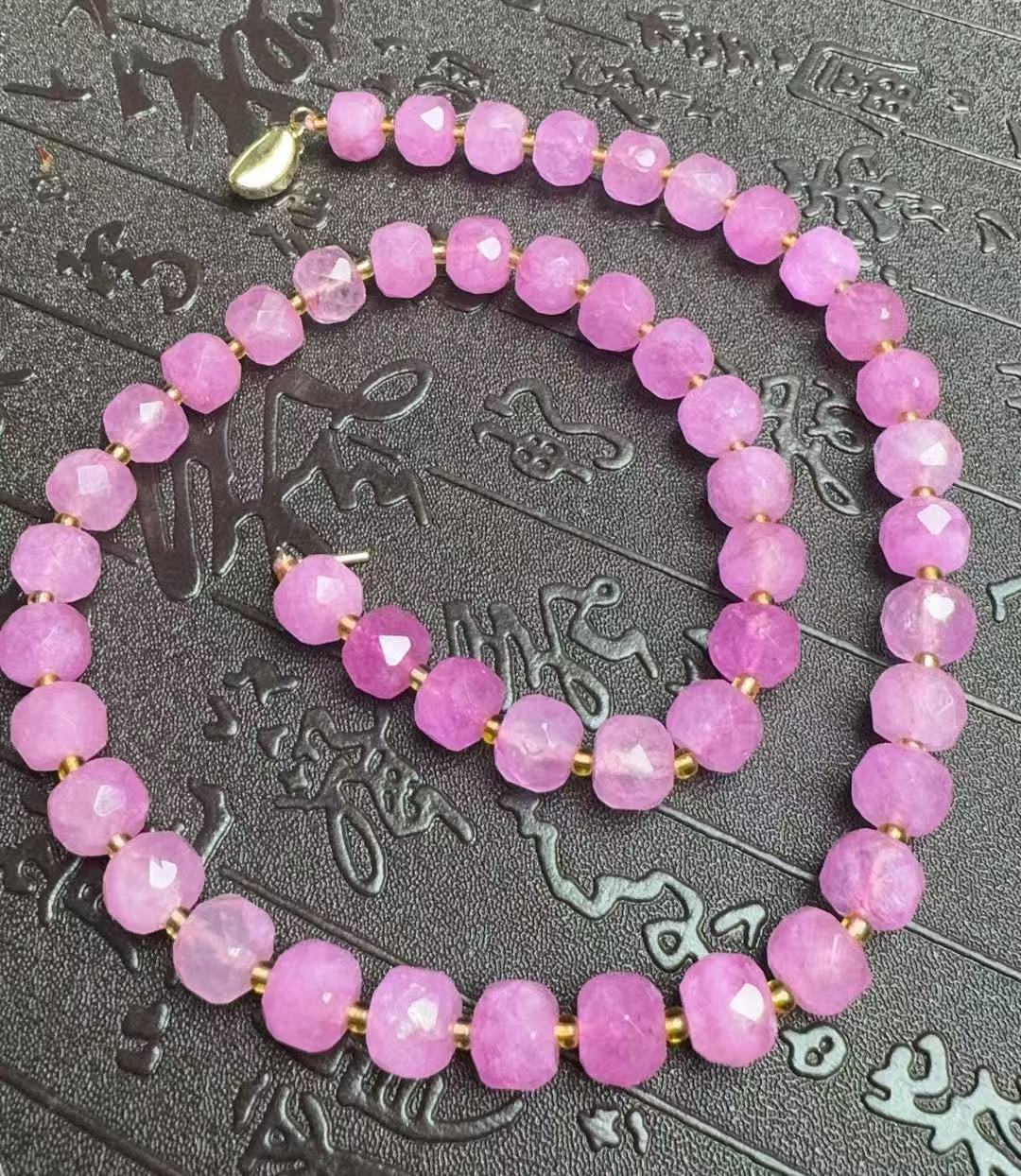 南非老矿料-粉色圆珠刻面项链多样性发货
