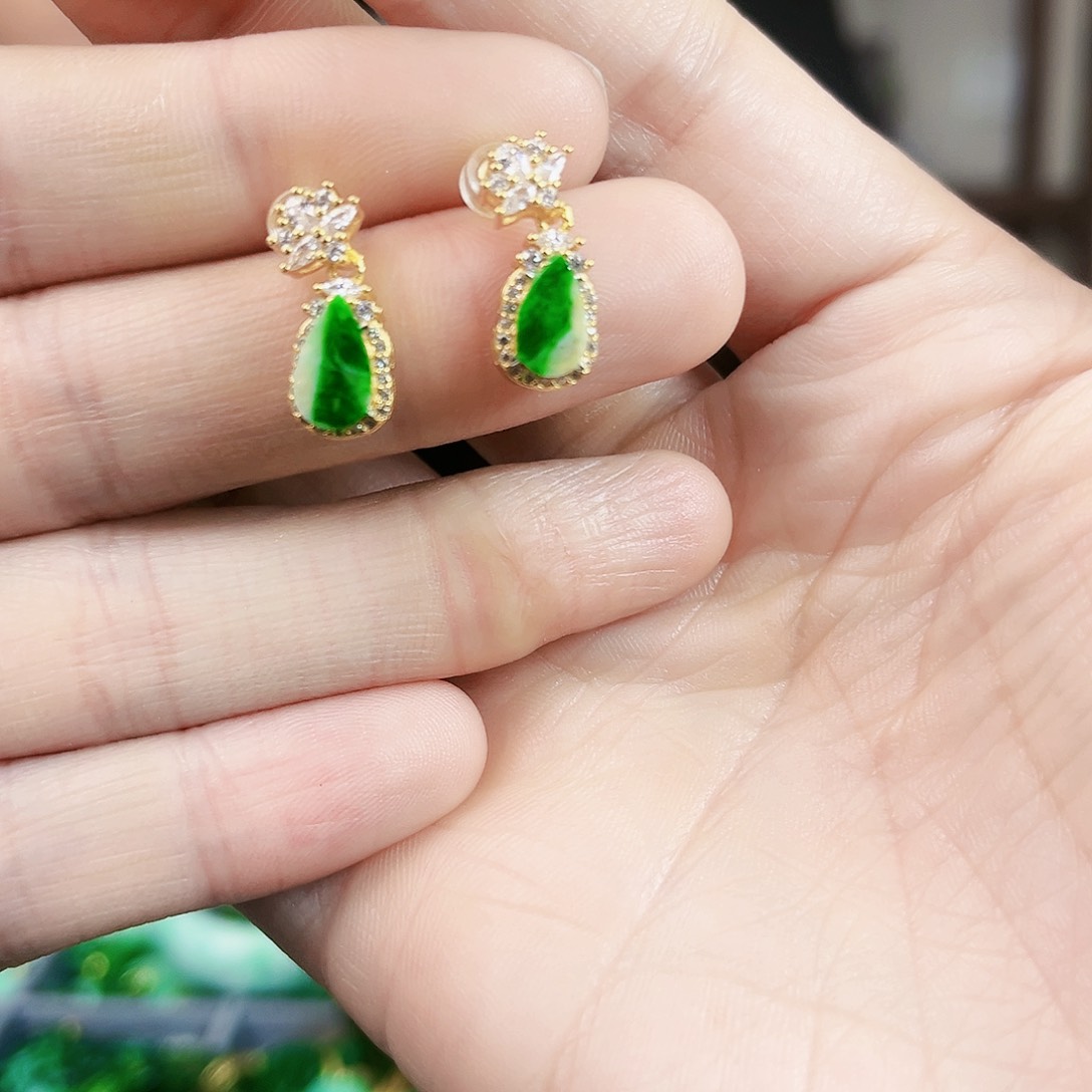 翡翠耳饰银S925镶嵌耳饰