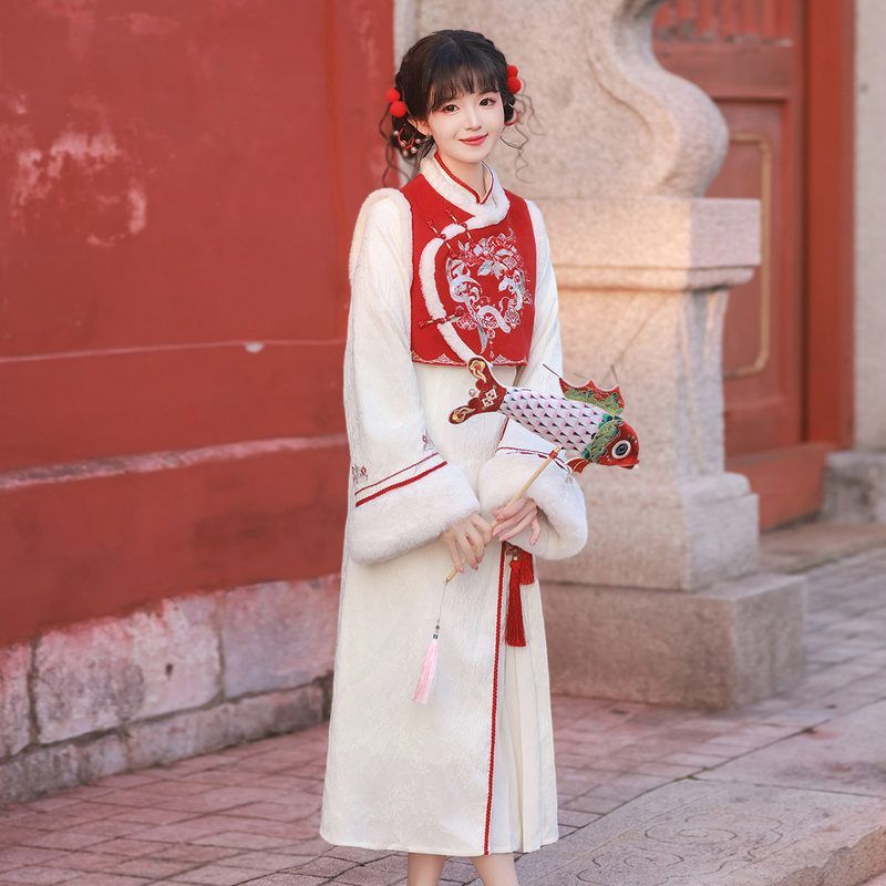 原创金蛇送吉汉服女中国风改良汉元素马甲旗袍套装X192