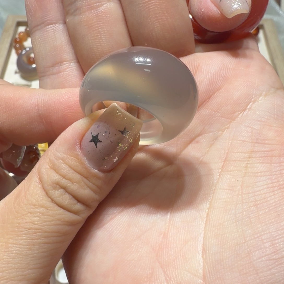 雪***大玛瑙/玉髓足银镶嵌戒指