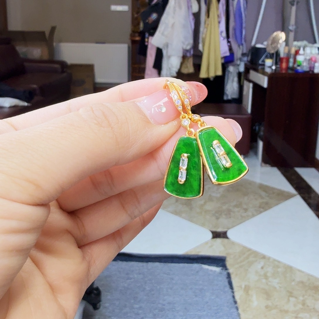 翡翠耳饰银S925镶嵌925镶嵌