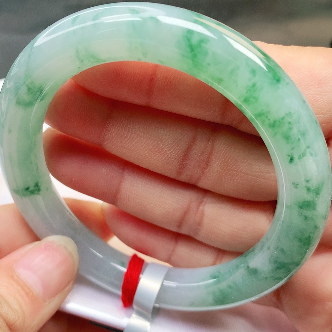 未镶嵌手镯翡翠冰飘花圆条缅甸纯天然A货翡翠毕业镯