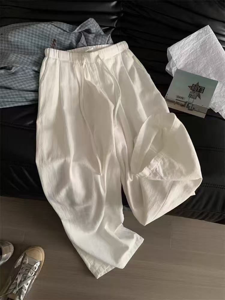 格调美美25207新款阔腿裤女夏季简约复古显瘦直筒阔腿裤