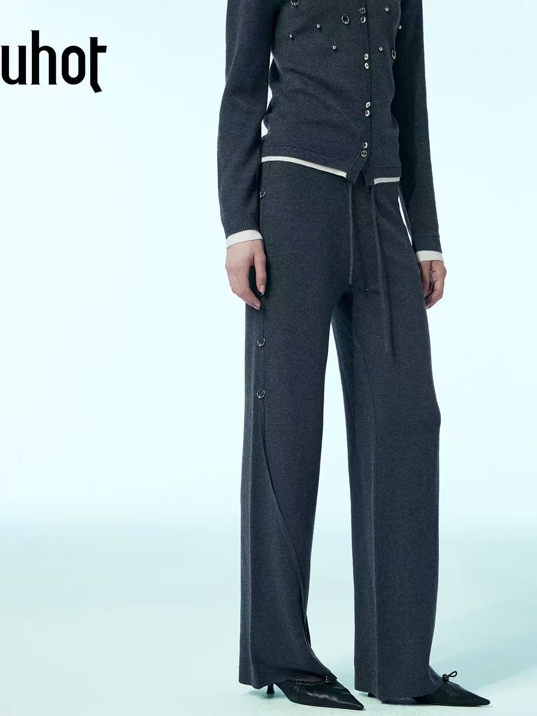 UHOT 25FW 灰色直筒垂感针织裤(no退，支持换款换码）