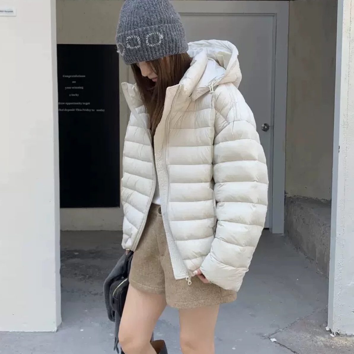韩国东大门objet新款连帽鸭绒排骨羽绒服