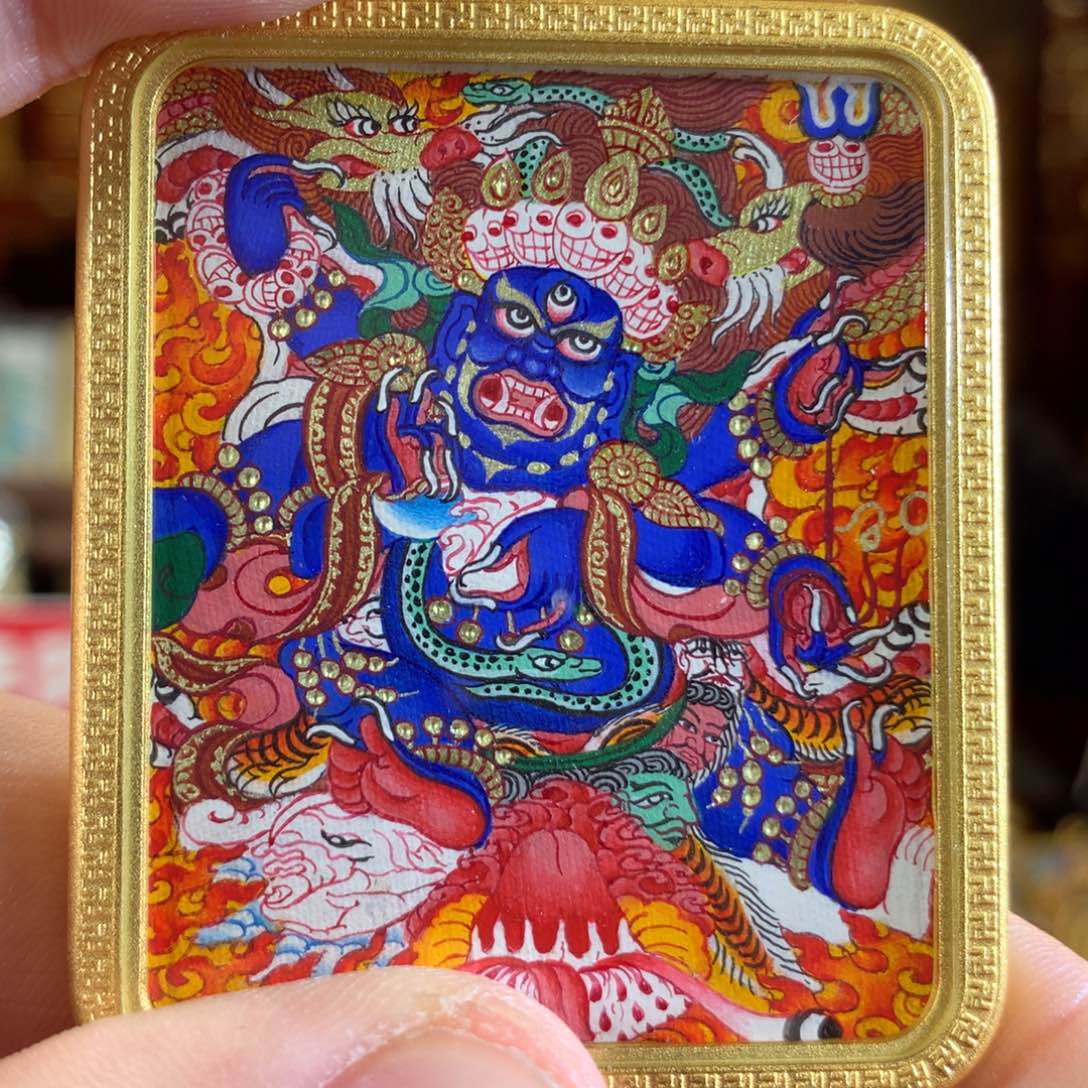 吊坠热贡纯手绘唐卡大黑天