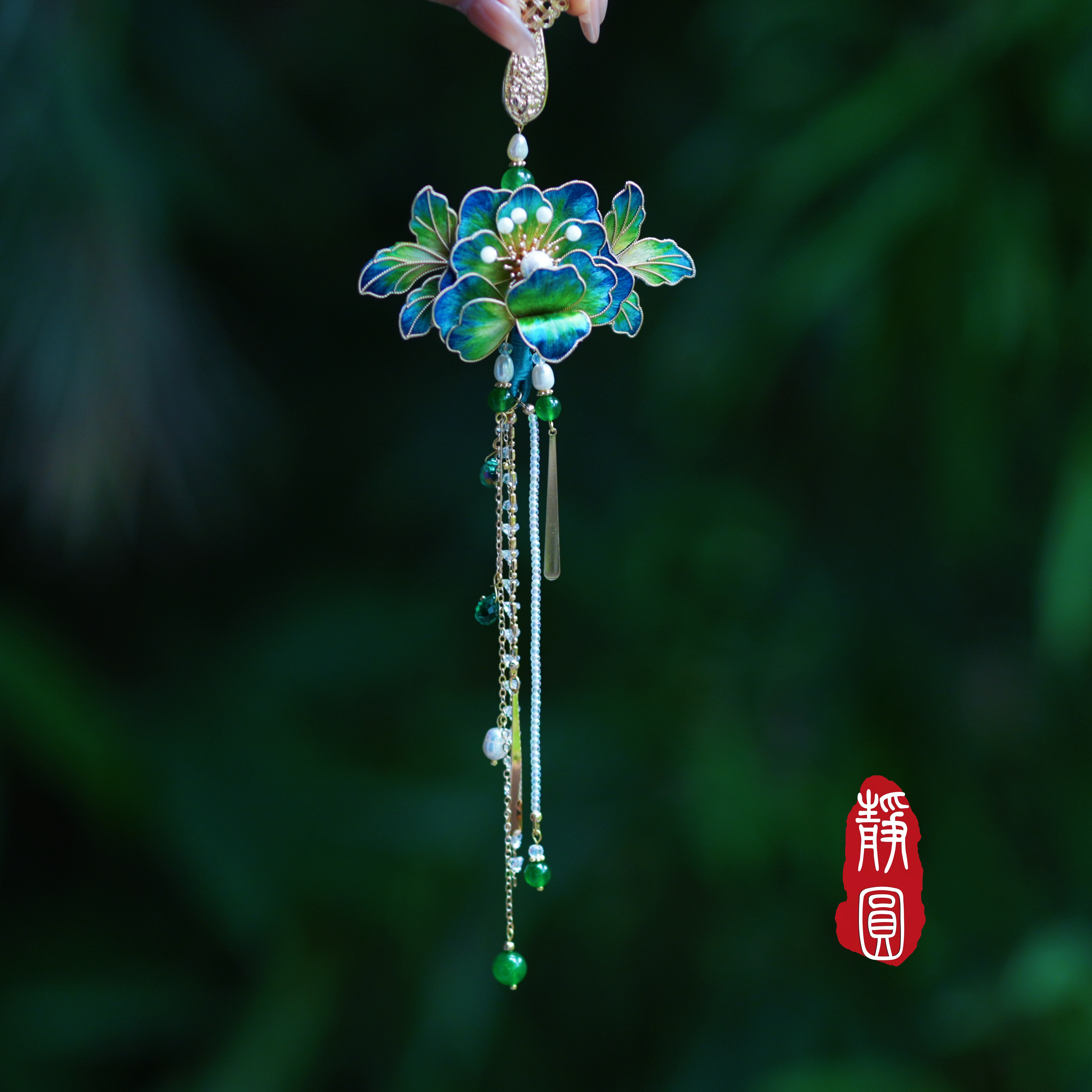 千里江山 牡丹花 手工压襟