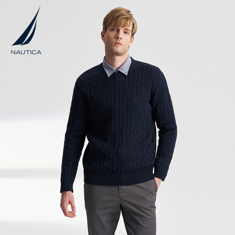 NAUTICA/诺帝卡男装春秋款棉羊毛混纺柔软细腻老钱风毛衣SO4306