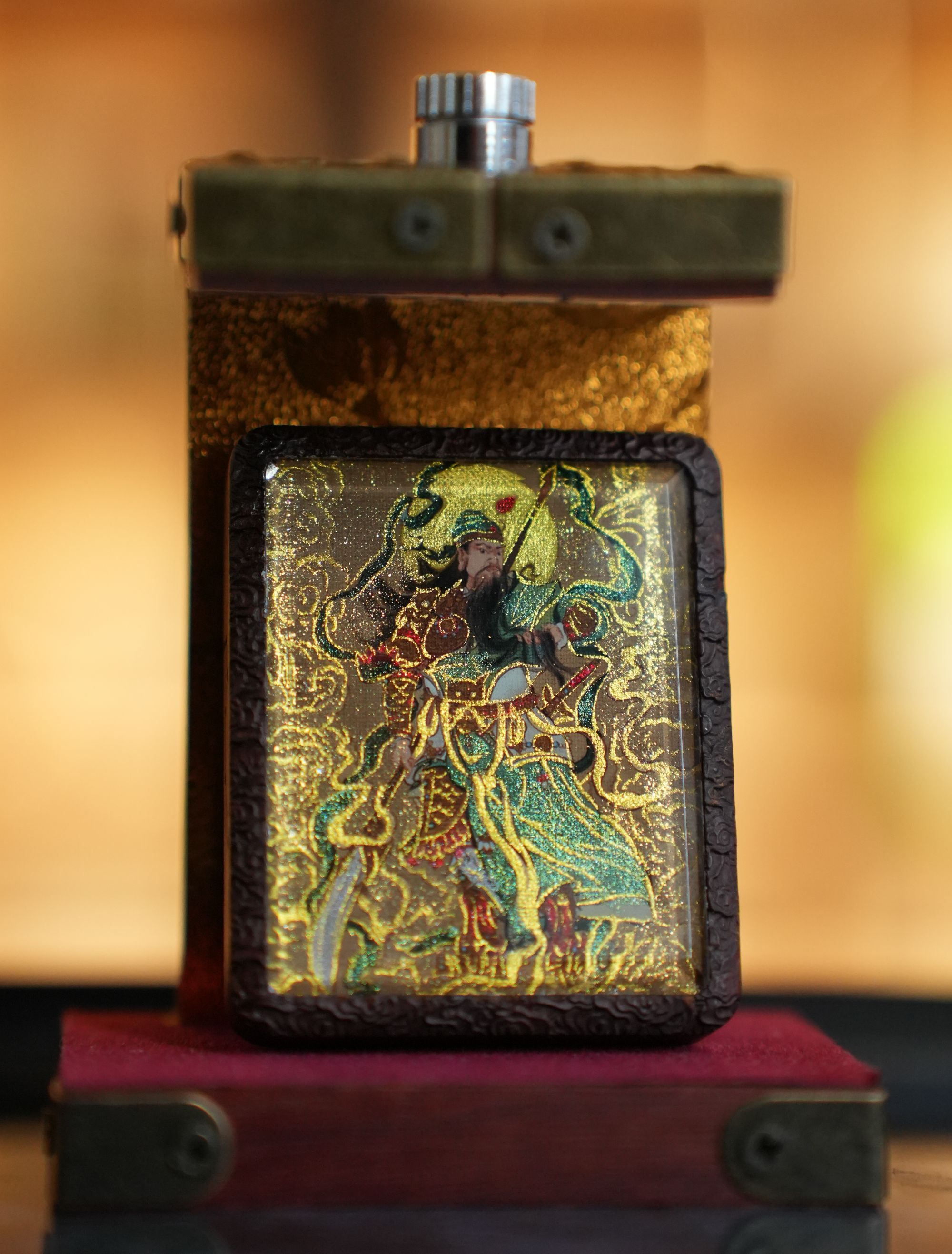 全身关圣帝君道家国风枣木洒金工艺饰品吊坠画像手工唐卡
