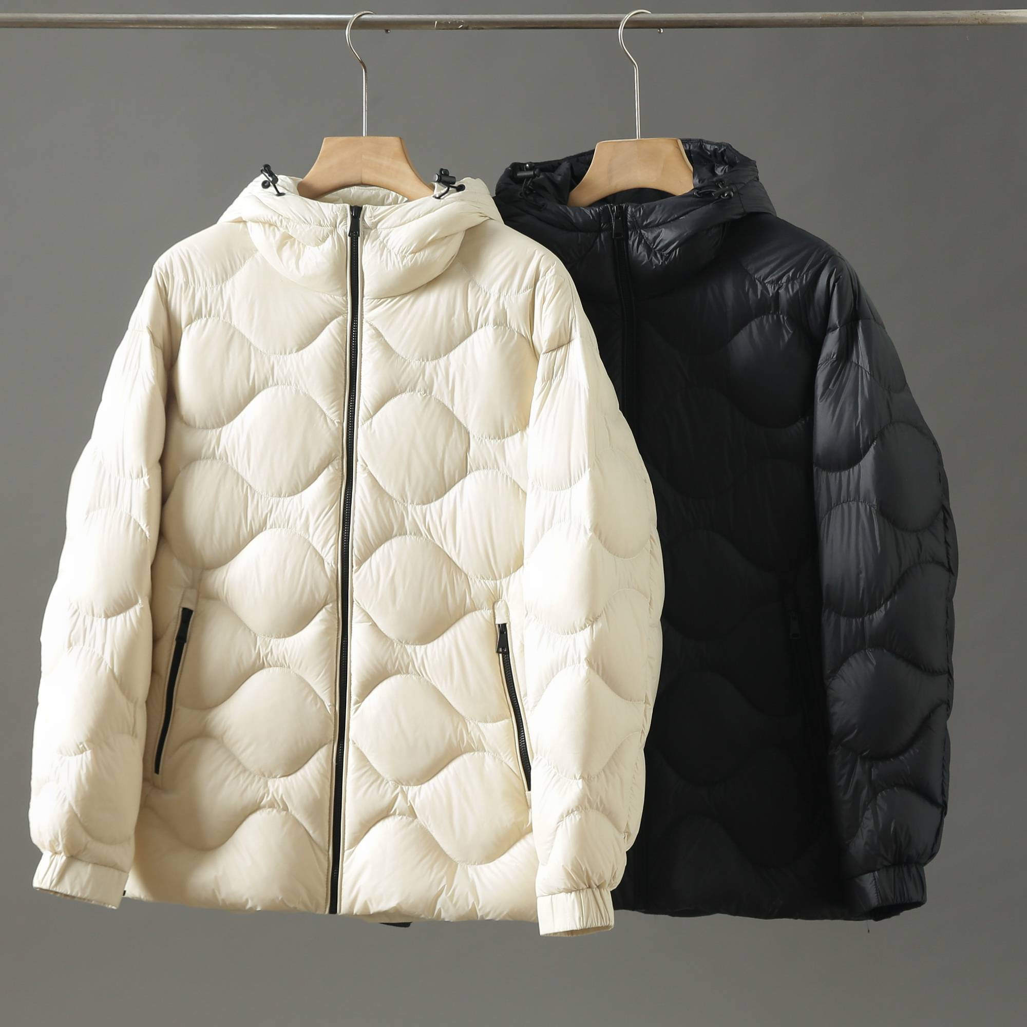 Y799剪标90白鸭绒连帽简约拉链口袋高克重保暖抗寒羽绒服