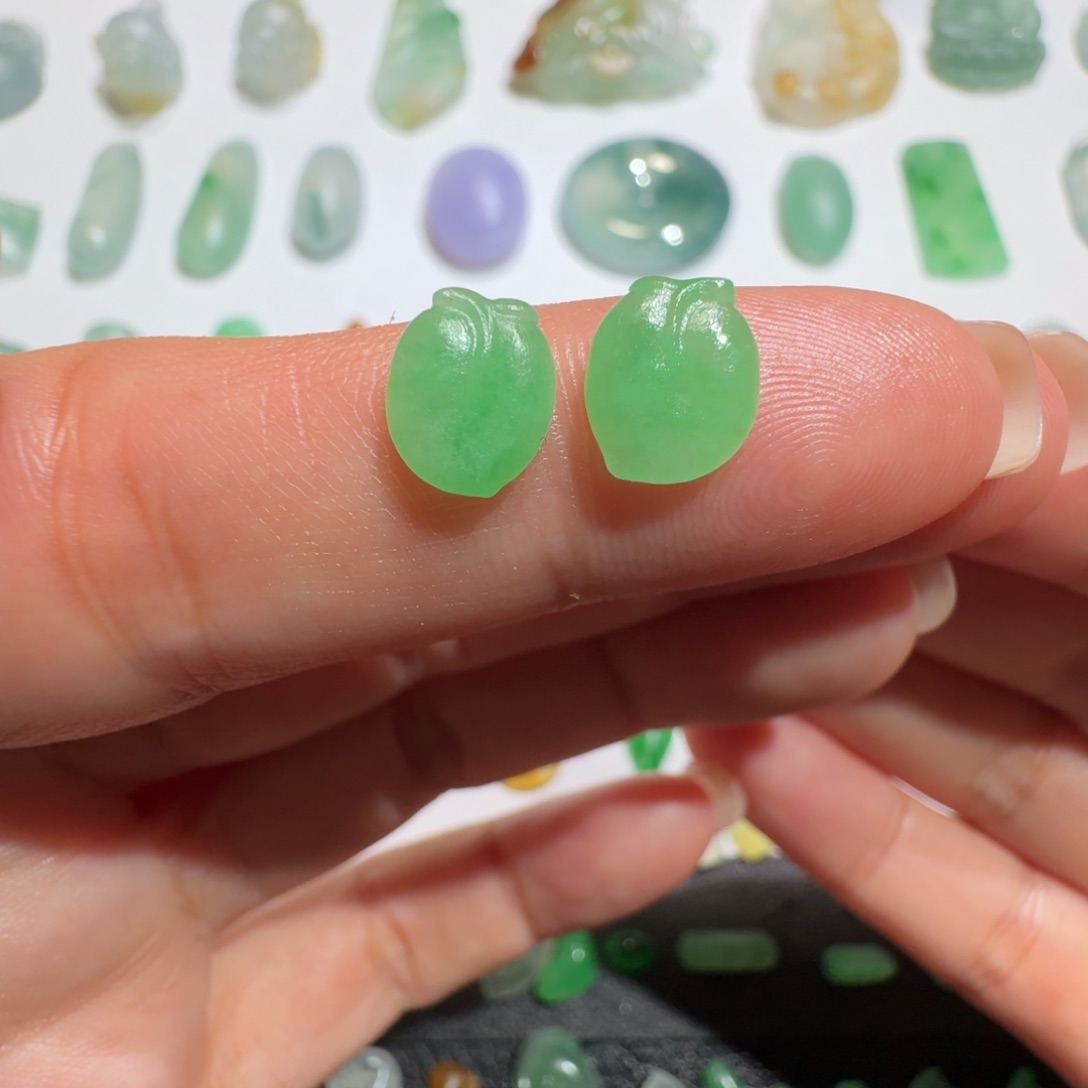 定制翡翠未镶嵌冰绿树叶一对