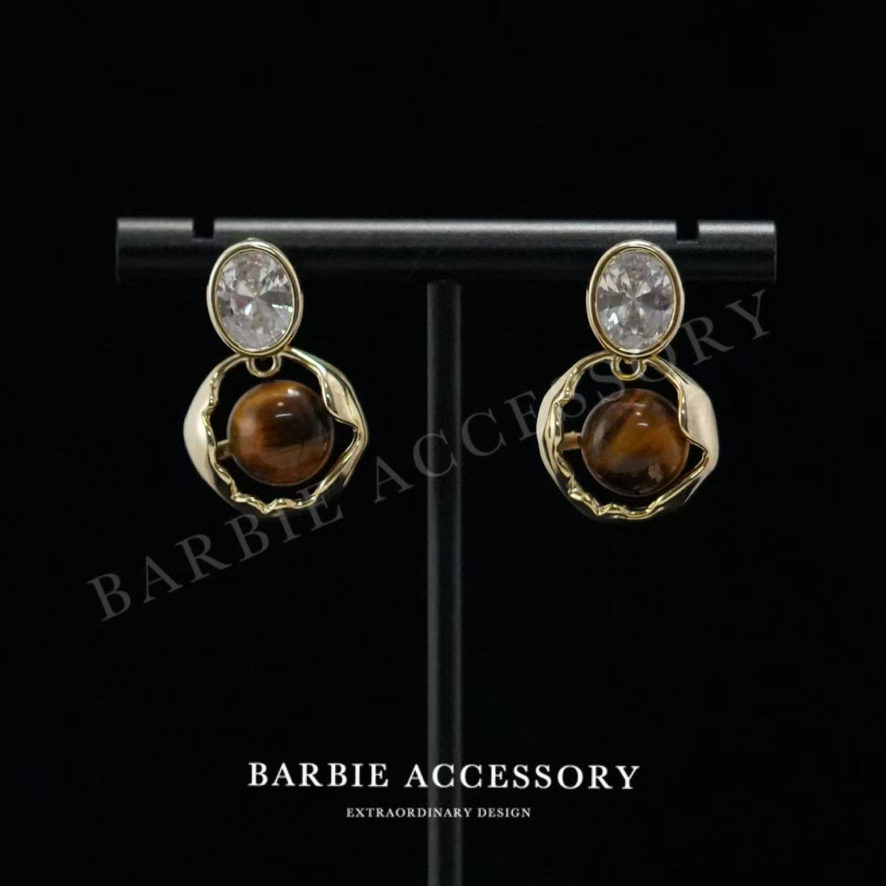 铜合金合成锆石耳饰 【咖星双环】法式既视感设计款高级感绝美耳环