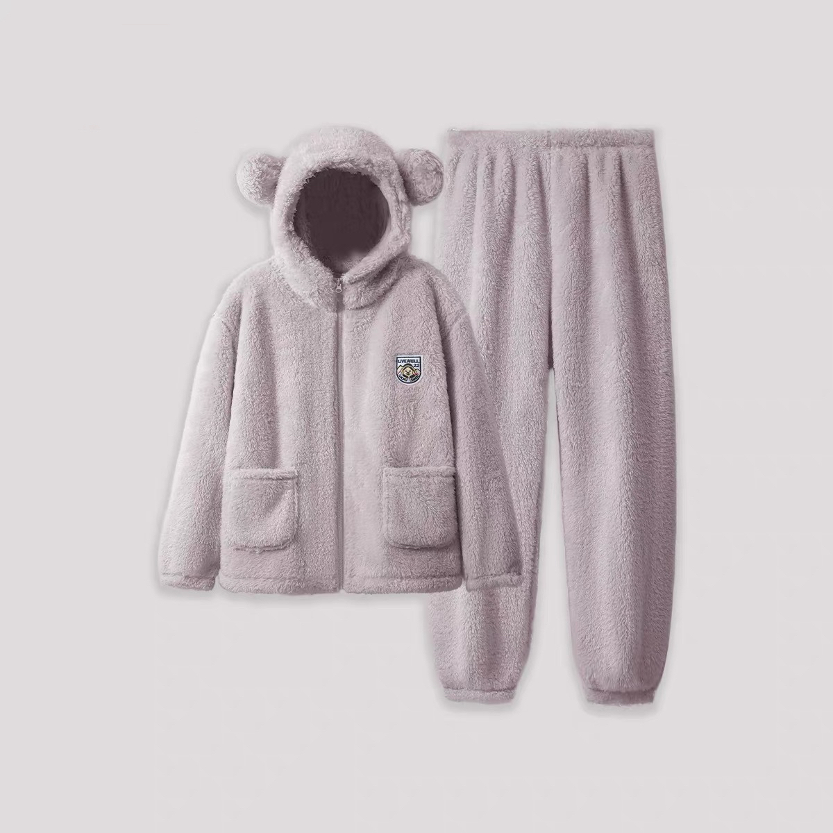 【冰冰专属】秋冬季加绒长袖连帽男女同款北羔绒睡衣可外穿家居服