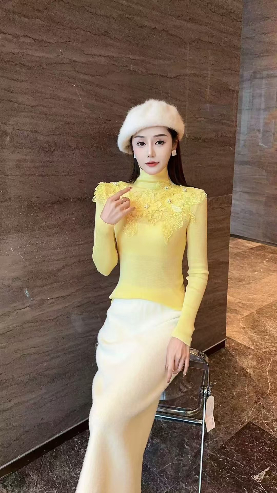 不起球中拼接长袖毛衣修身加厚百搭上衣针织女士时尚气质女装