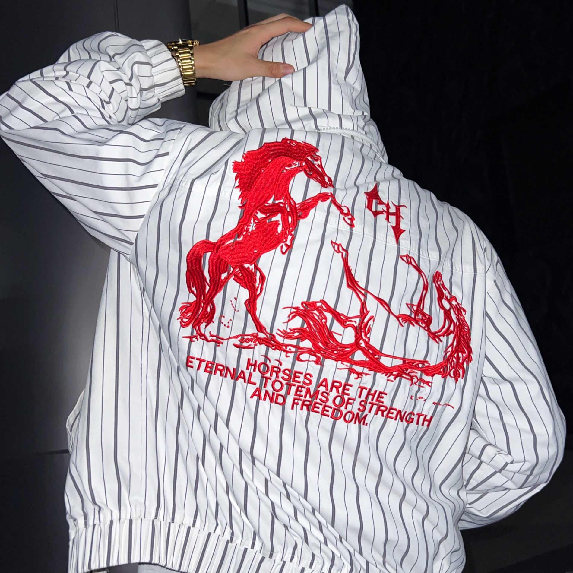 CityHallucination2.0〔赤兔〕定制条纹刺绣复古风衣夹克秋冬