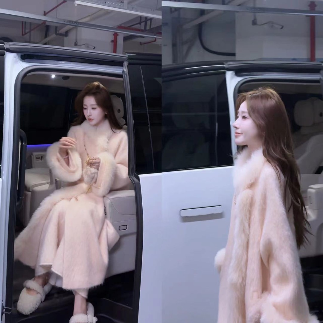 《瑞雪丰年•落日晚霞》 大衣版定制橘粉色毛毛外套保暖外穿名媛大衣