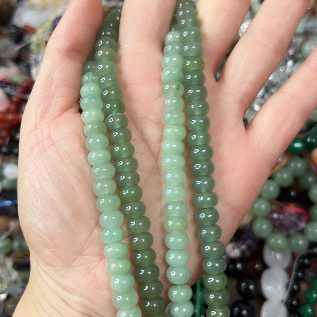 玛瑙/玉髓未镶嵌珠宝半成品，卡8绿东陵算盘一条