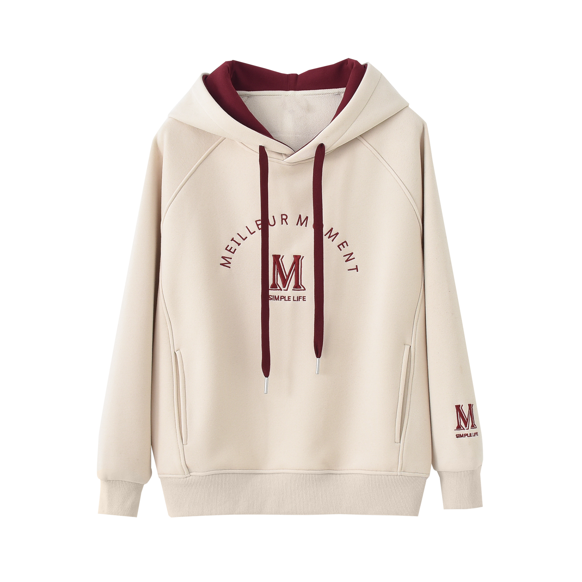 2025春季新款早春款加绒刺绣字母宽松百搭休闲连帽卫衣女7329