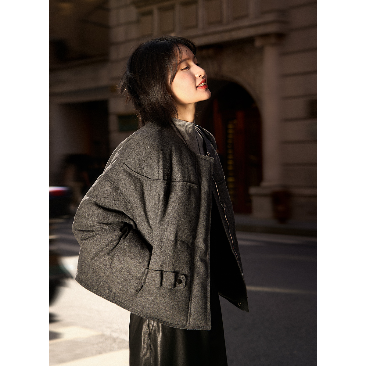【莫奈格林】邂逅冬日可拆卸针织帽羊毛羊绒廓形羽绒服YRB864734VG