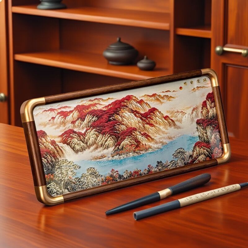 鸿运当头新中式皮革肌理立体摆台走廊客厅玄关摆台装饰画