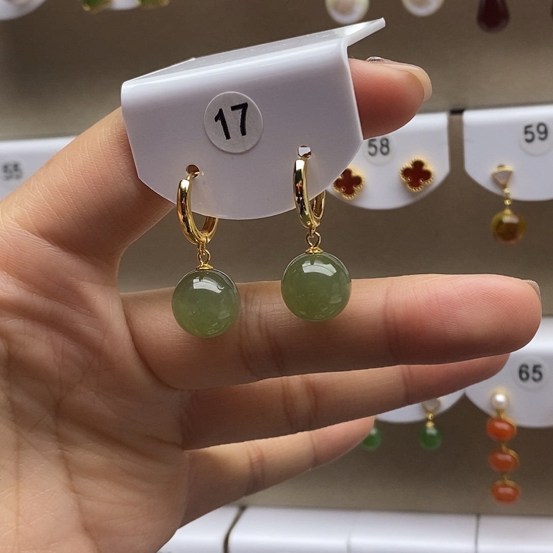 和田玉银S925镶嵌耳饰