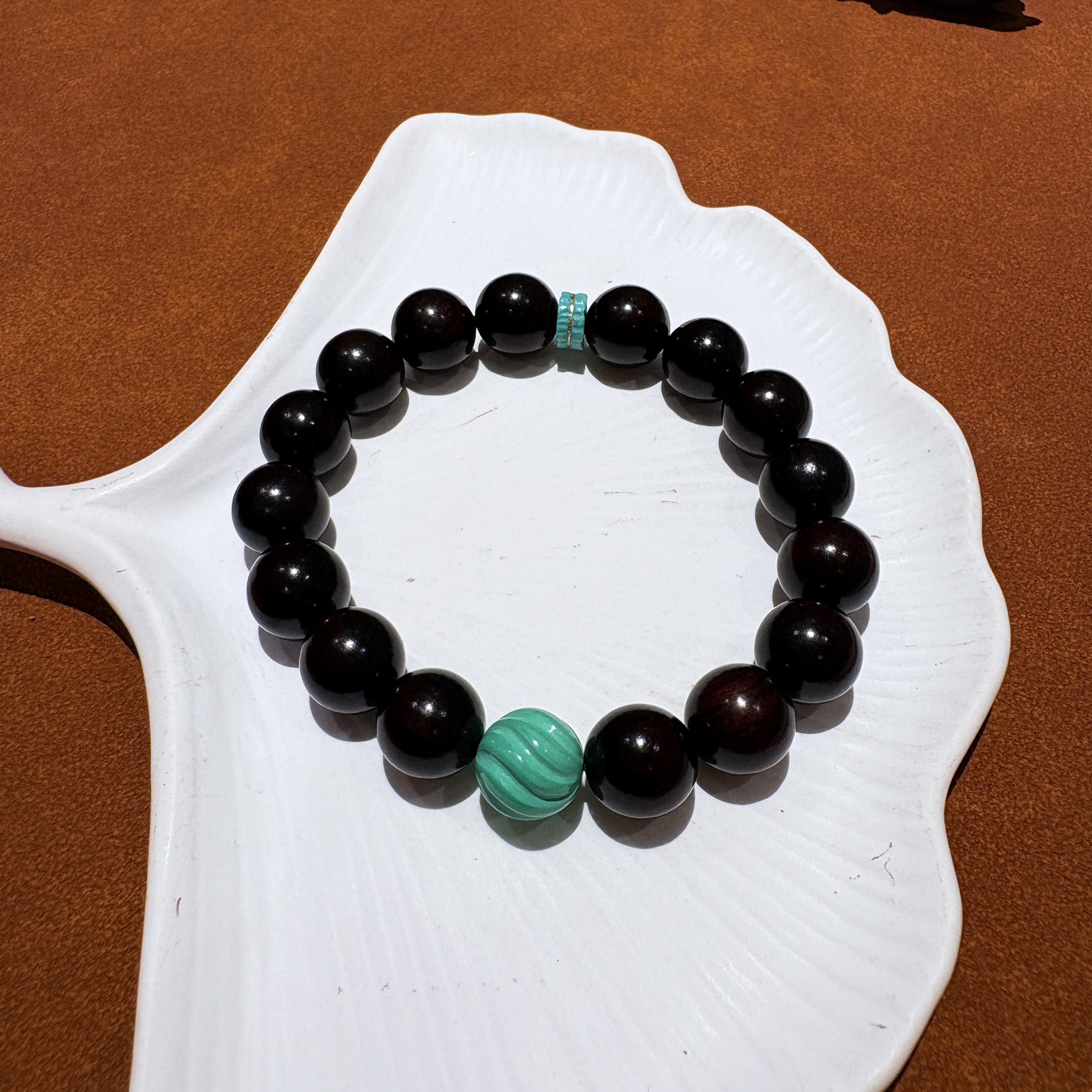 印度小叶紫檀卡12圆珠单圈手串DIY配饰薄荷绿    