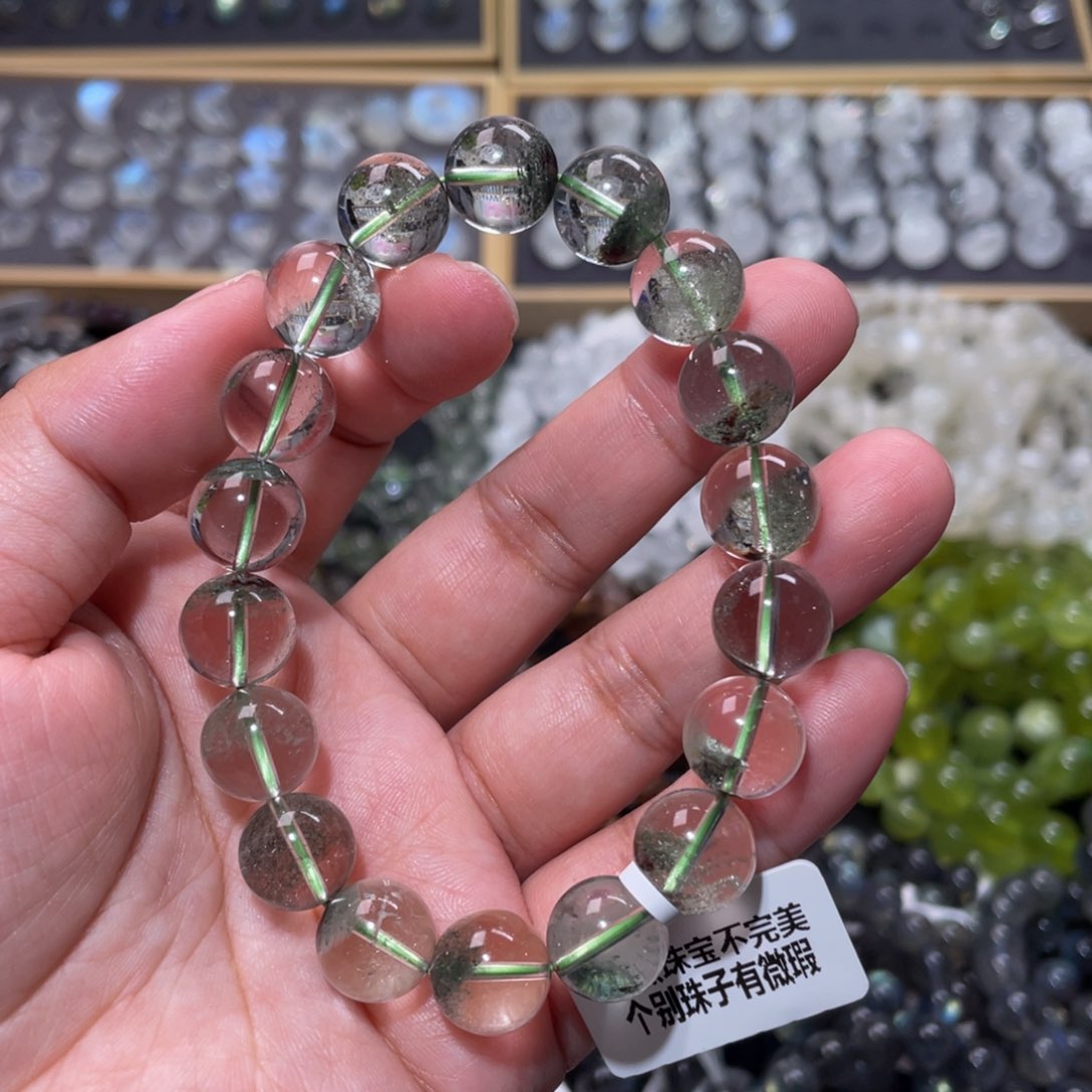 水晶手链未镶嵌野*绿幽灵手链11mm