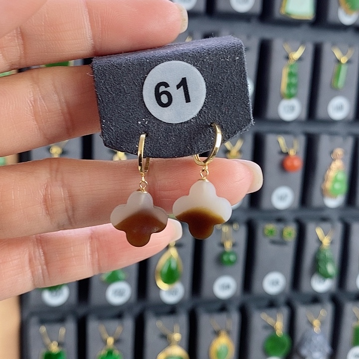 和田玉耳饰18K金镶嵌