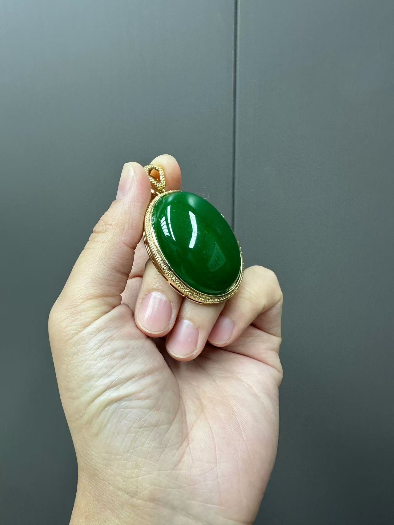 翡翠菱形14k椭圆形大蛋面吊坠