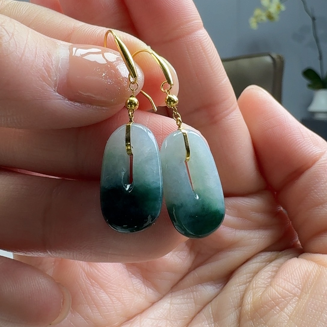 翡翠耳饰18K金镶嵌天然