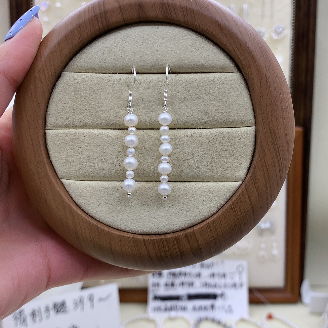 耳饰银S925镶嵌淡水珍珠