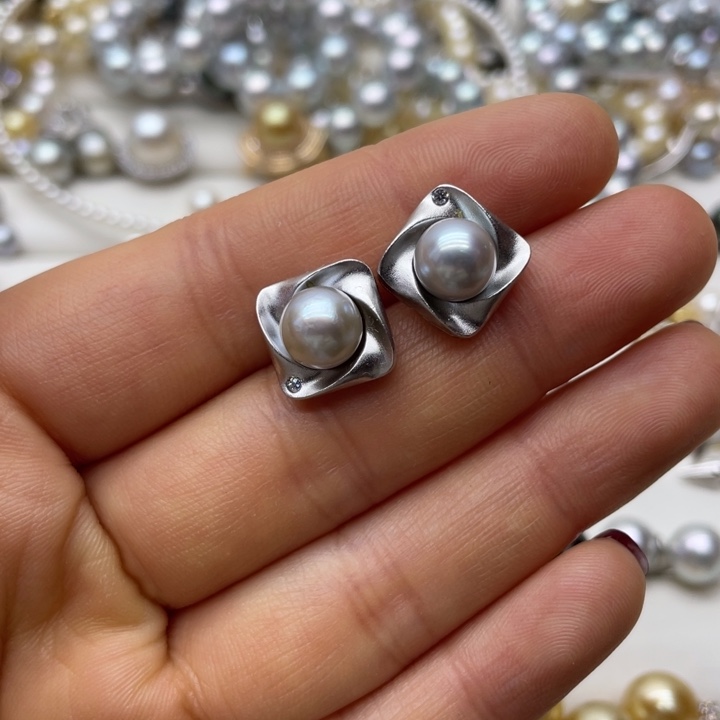 海水珍珠耳饰银S925镶嵌