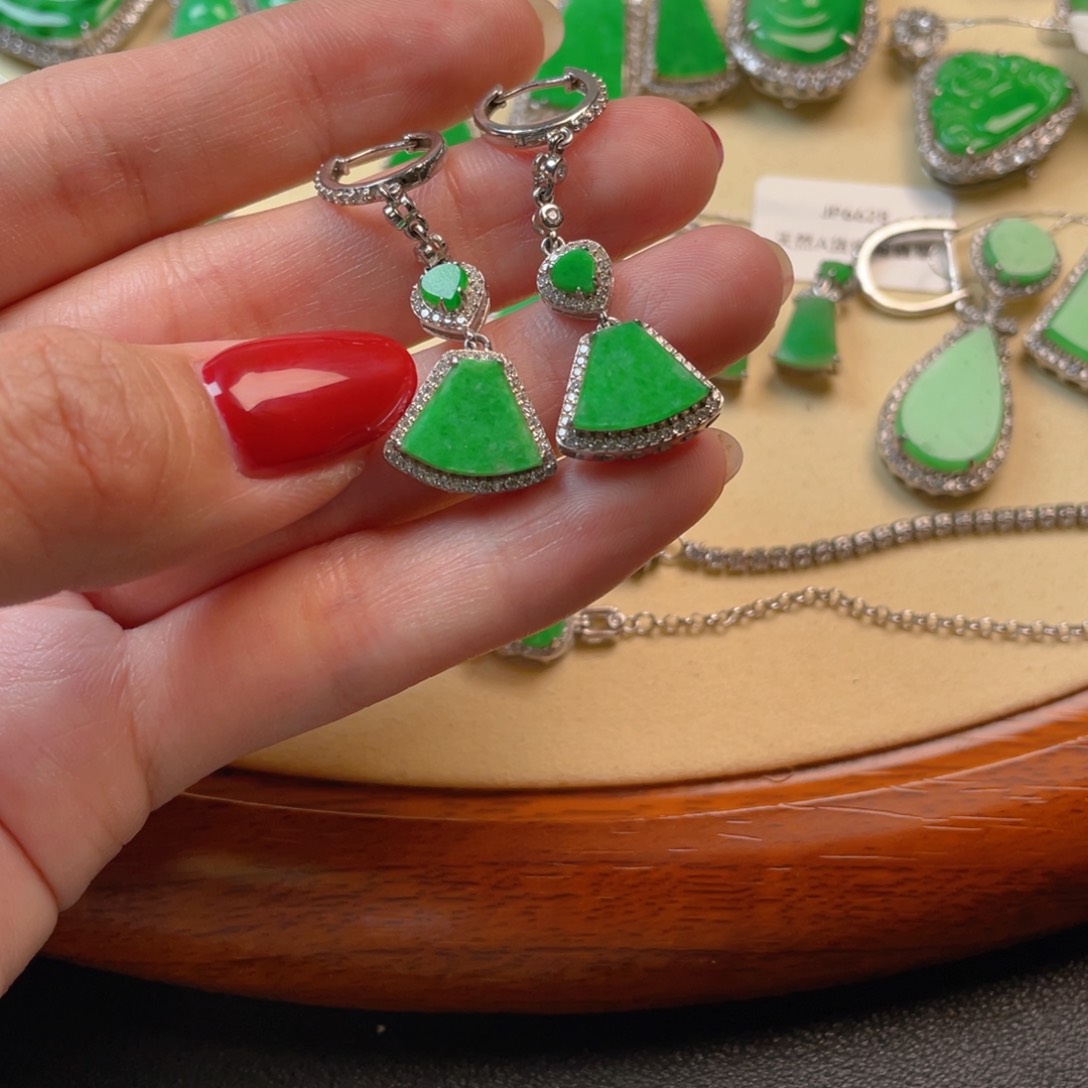 翡翠吊坠(不含链)银S925镶嵌耳坠