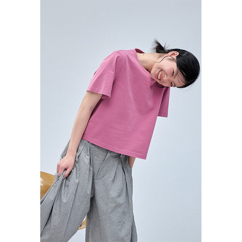 鹿与飞鸟2025＜Clean系列＞匹马棉奶盖T|刺绣长短款T恤6560/6561