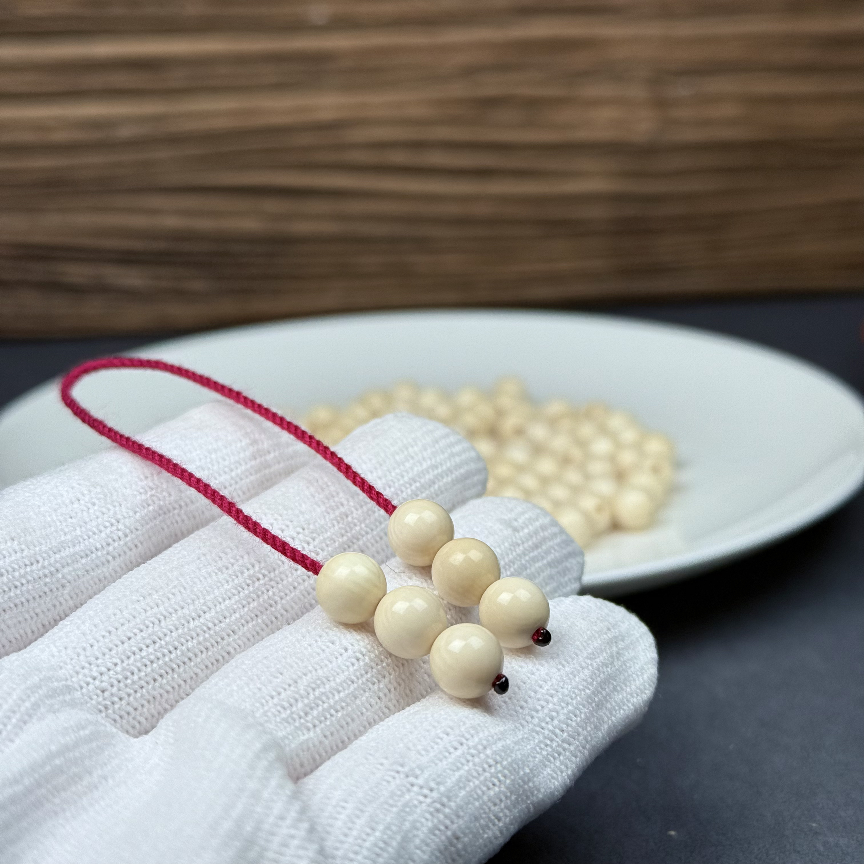 A294天然猛犸象牙 精品牙芯料弟子珠一套 约7mm 支持鉴定