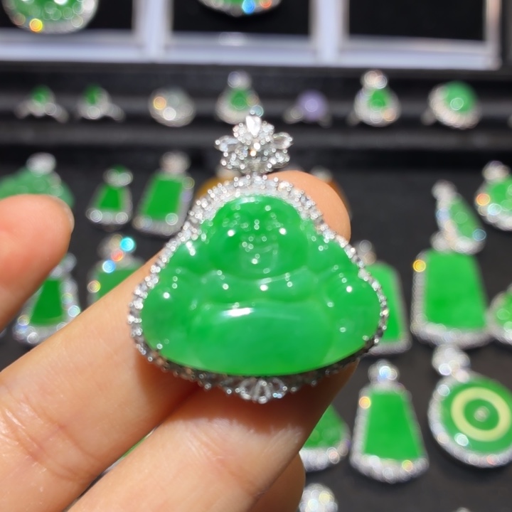 翡翠18K金镶嵌吊坠(不含链)翡翠